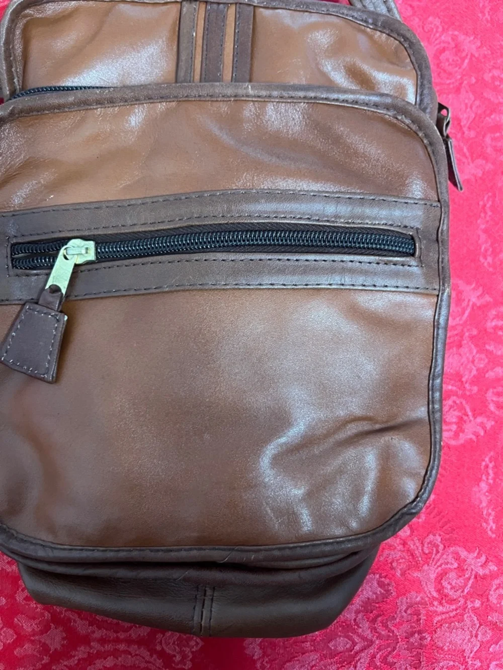 Vintage Land Leather Crossbody Bag Brown Multi Pocket Messenger Travel Organizer